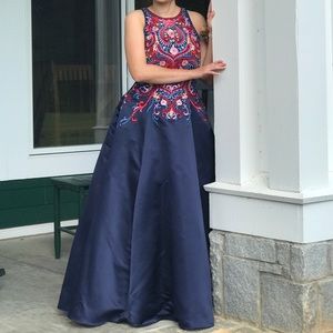Navy blue embroidered prom dress